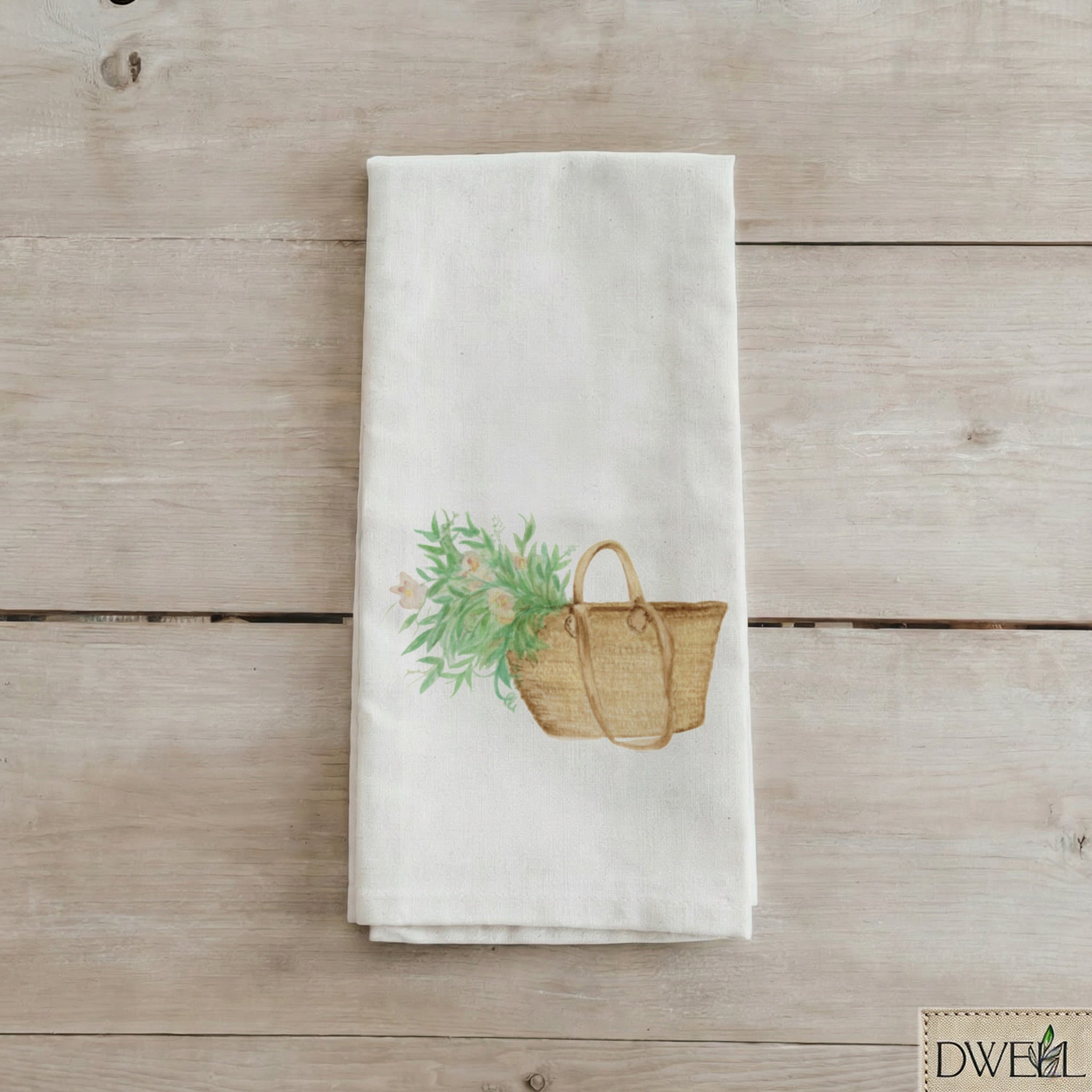 Tea Towel - Market Basket Flowers Watercolor