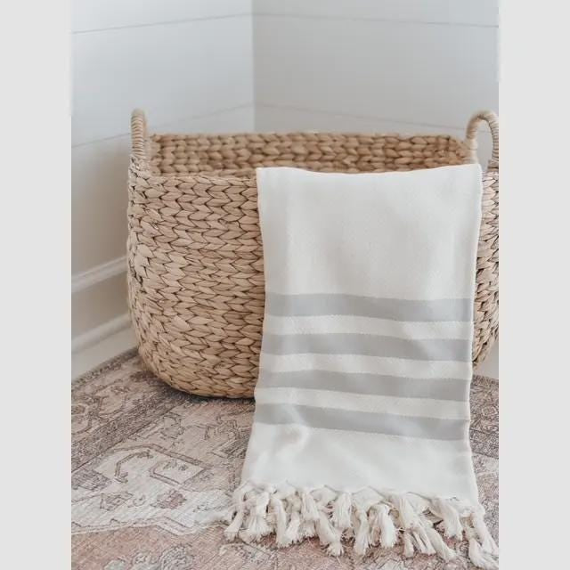 Throw Blankets - Neutral Grey Tan Striped Throw Blanket