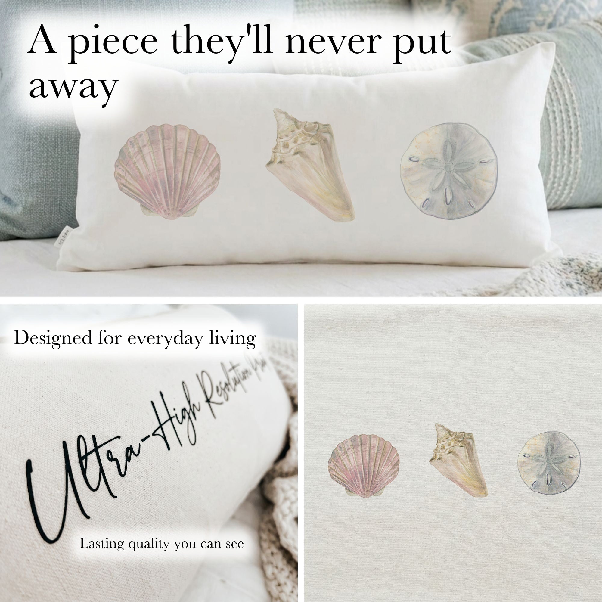 Lumbar Pillows - Sea Shells Watercolor