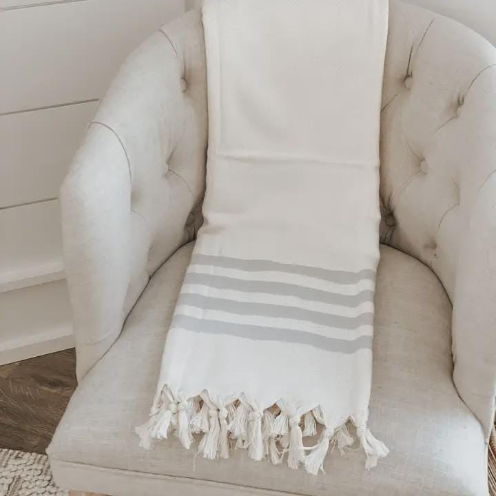 Throw Blankets - Neutral Grey Tan Striped Throw Blanket