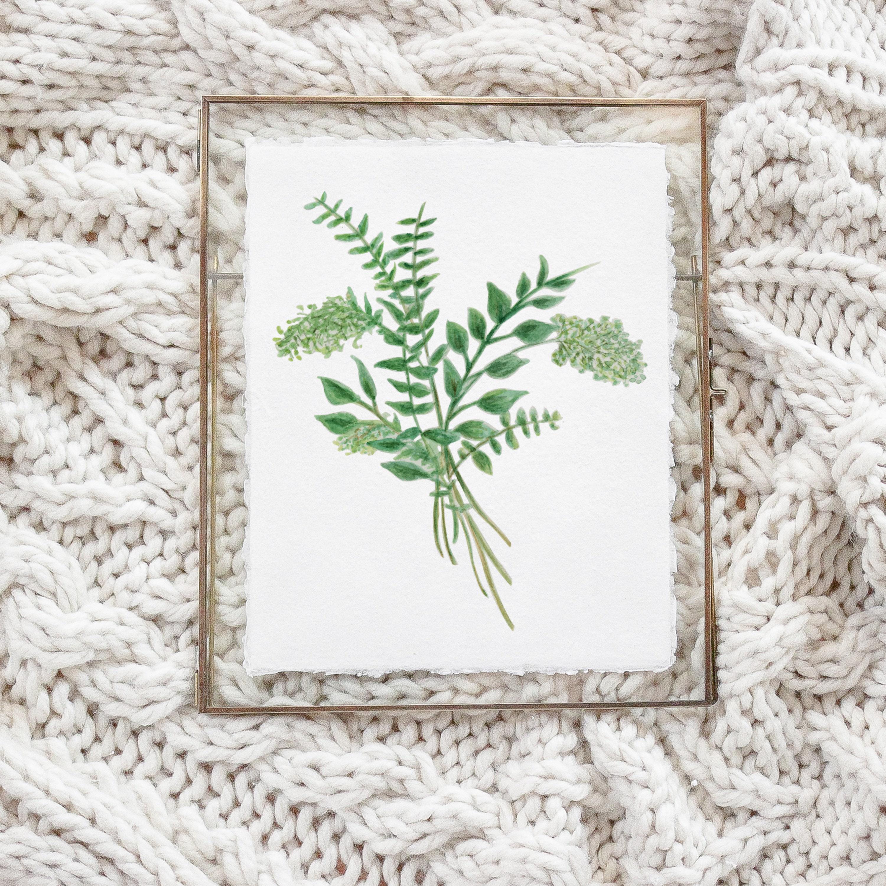 Glass Table Frames & Cards - Eucalyptus Bunch Watercolor