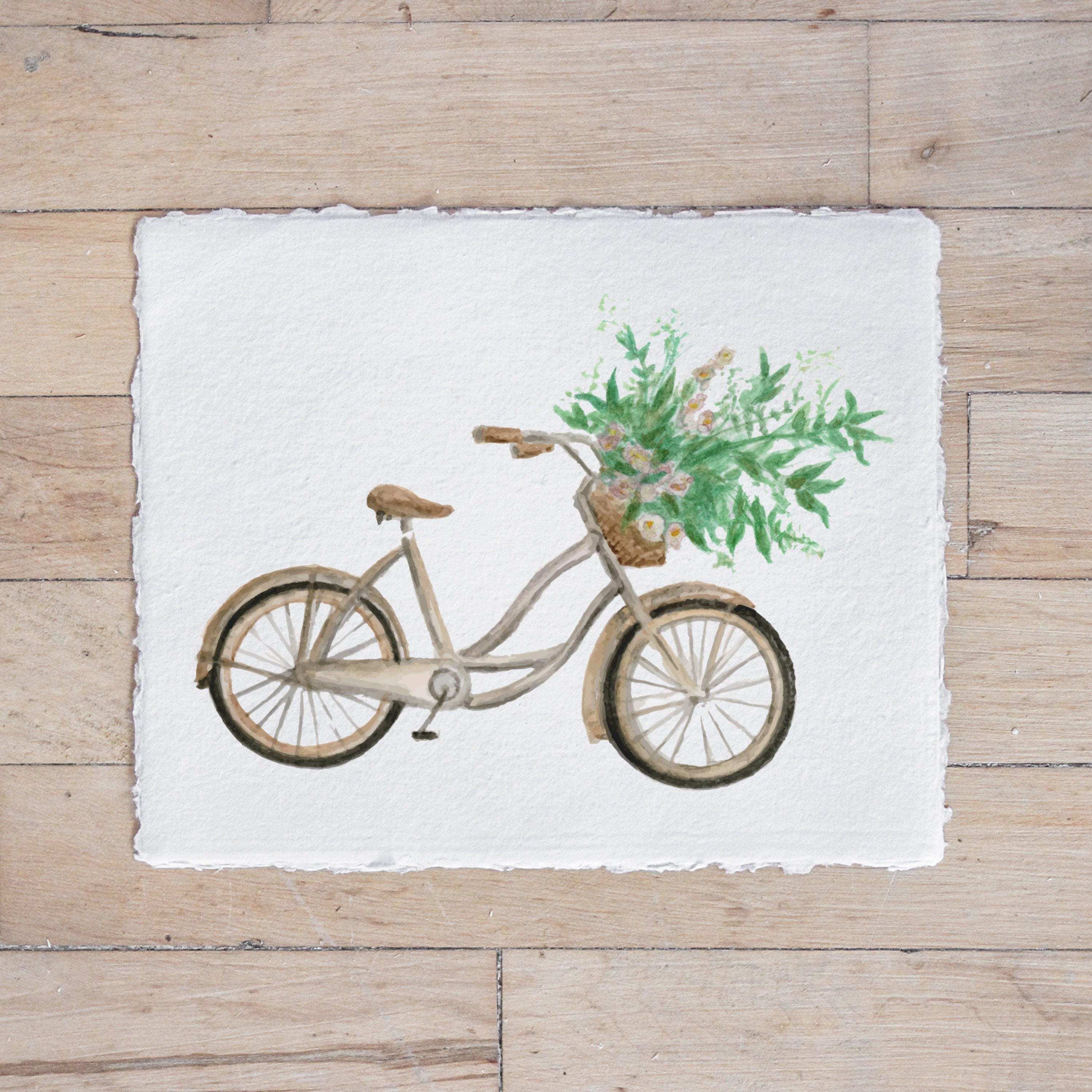 Glass Table Frames & Cards - Floral Bike Watercolor