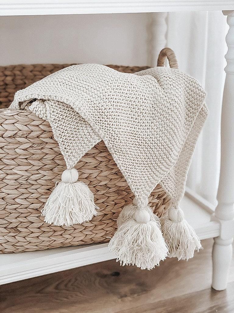 Knit Throw Blanket - Knit Throw Blanket With Tassels