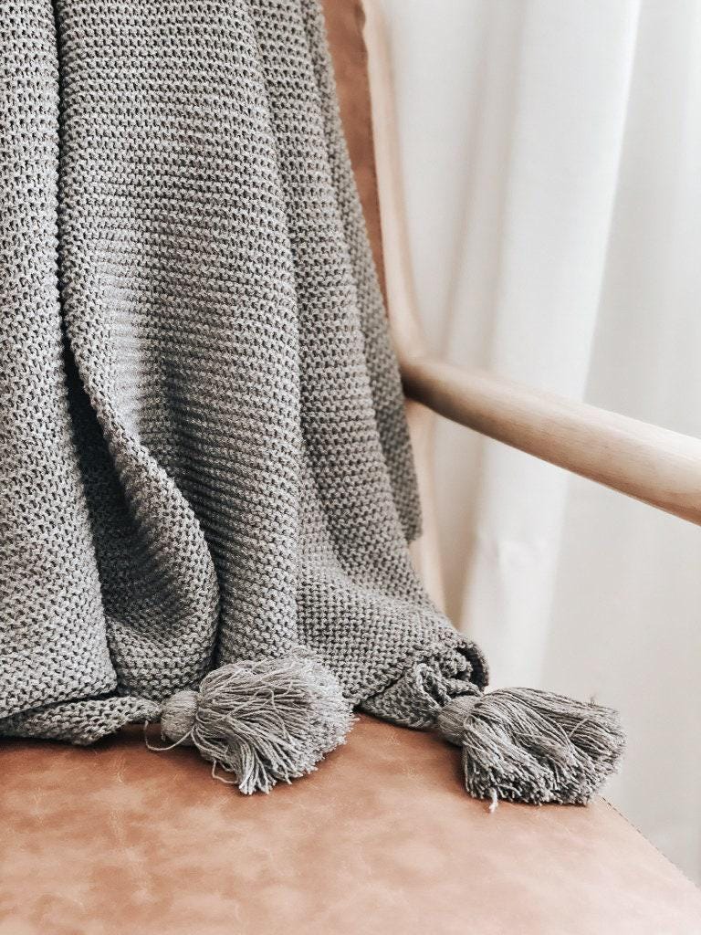 Knit Throw Blanket - Knit Throw Blanket With Tassels