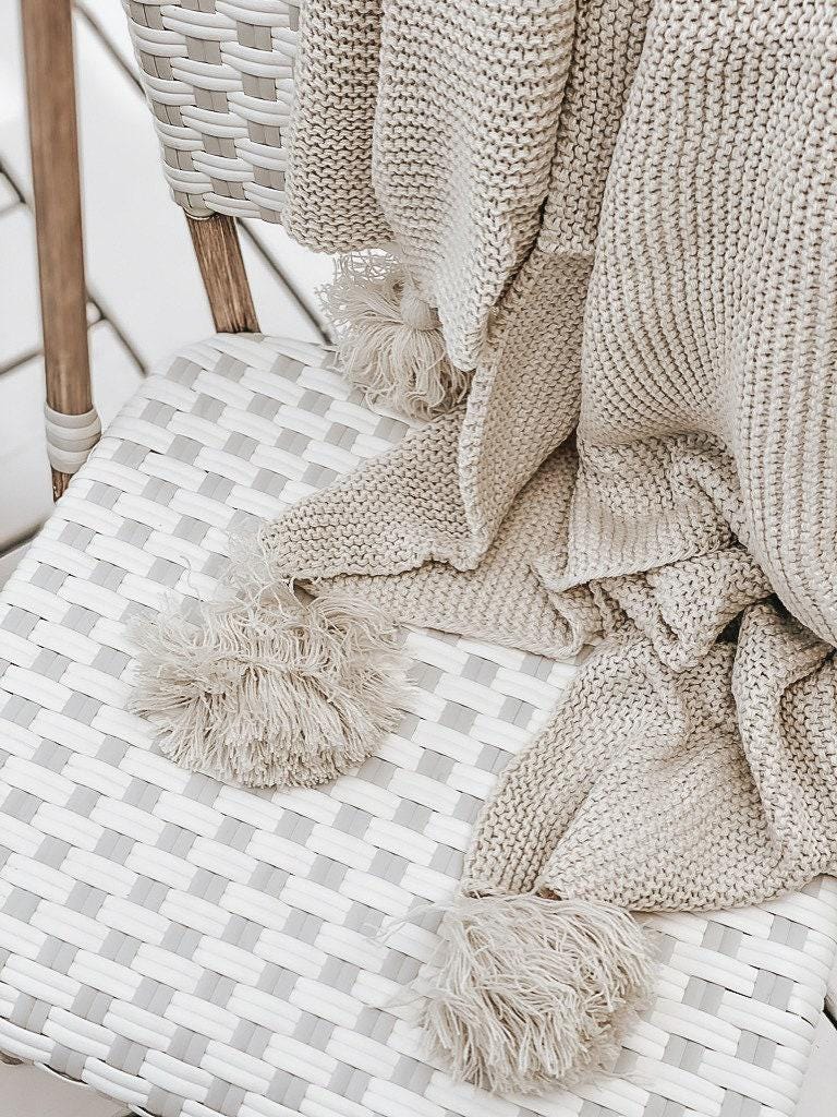 Knit Throw Blanket - Knit Throw Blanket With Tassels