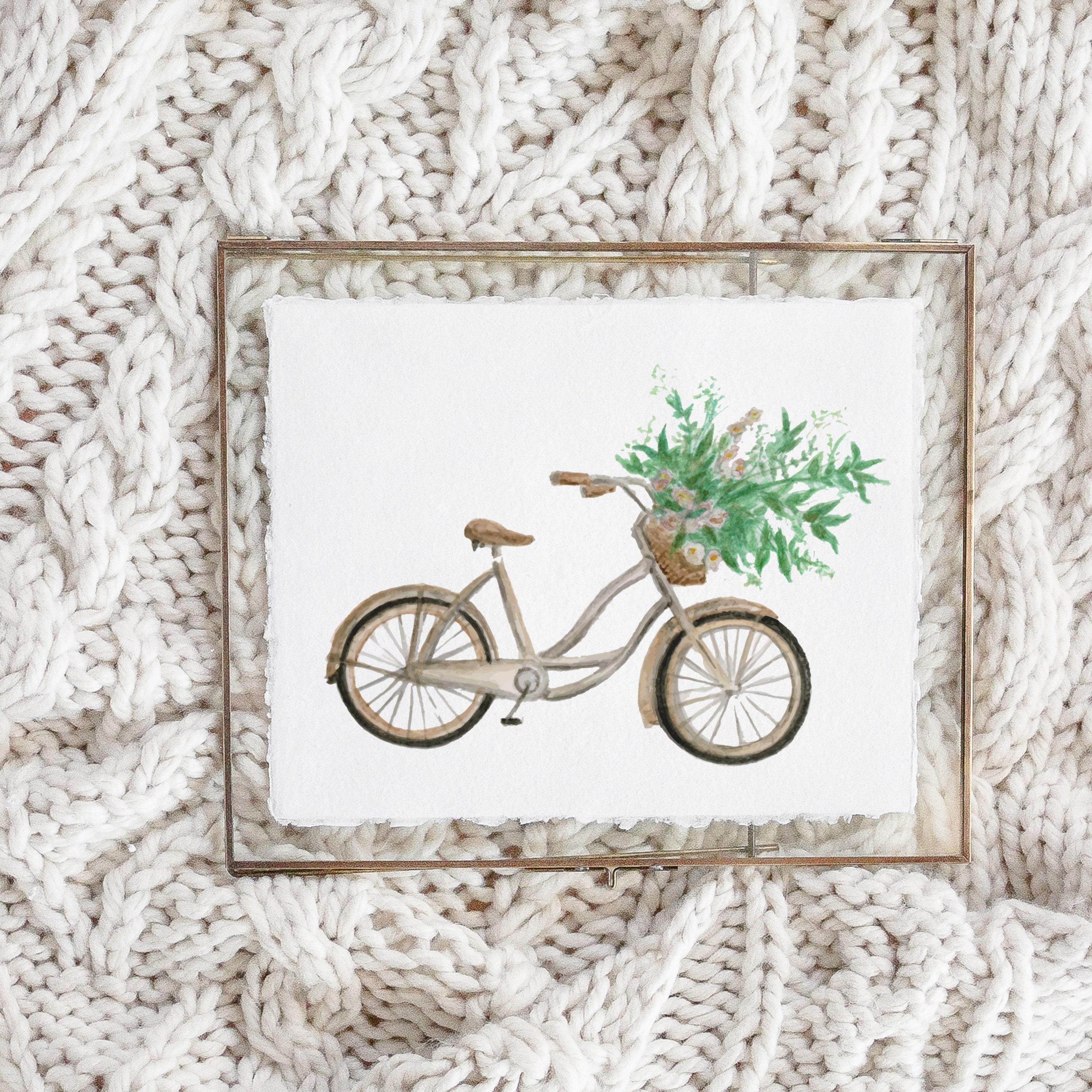 Glass Table Frames & Cards - Floral Bike Watercolor