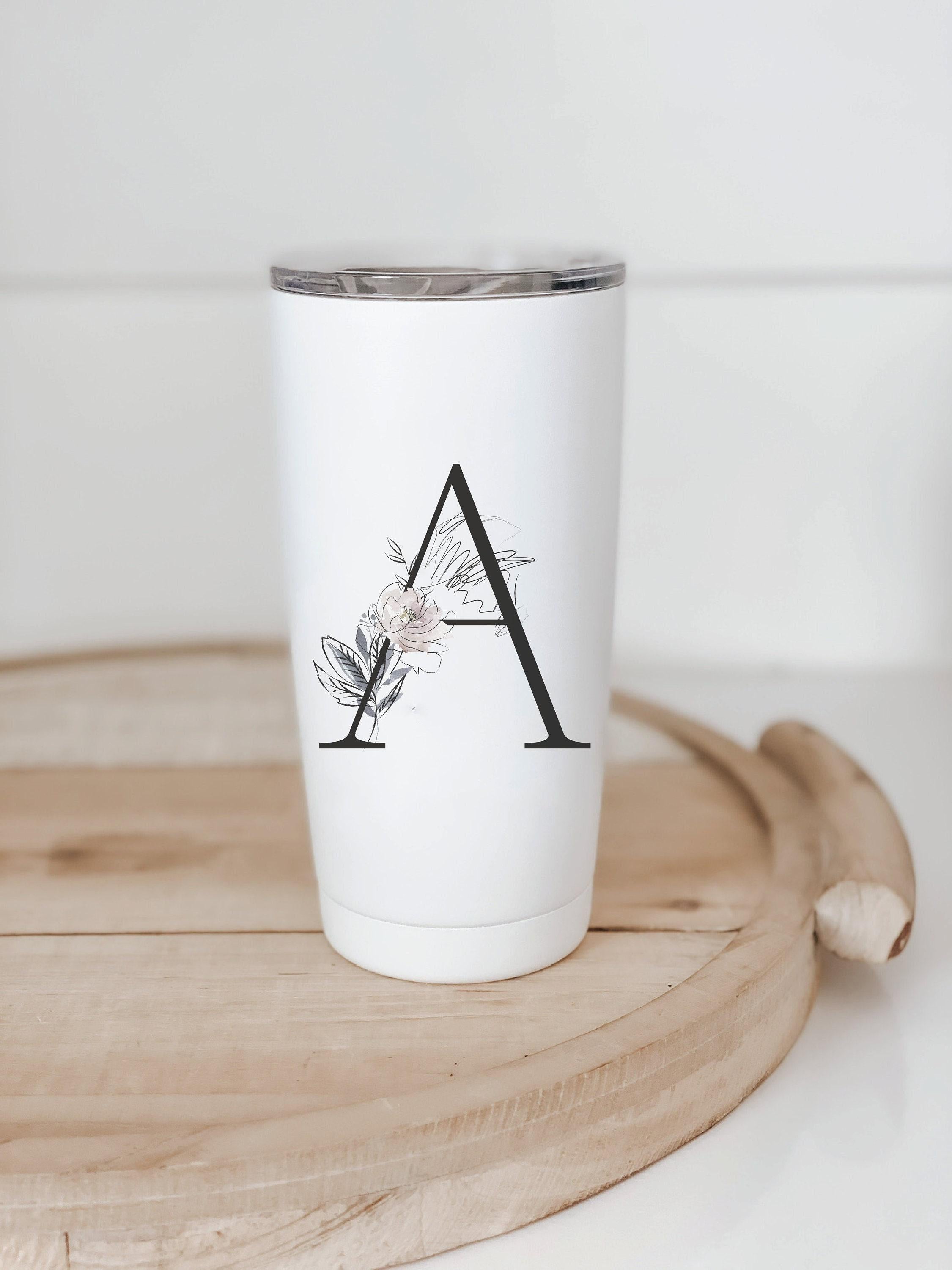 Personalized Travel Mugs - Personalized Floral Initial