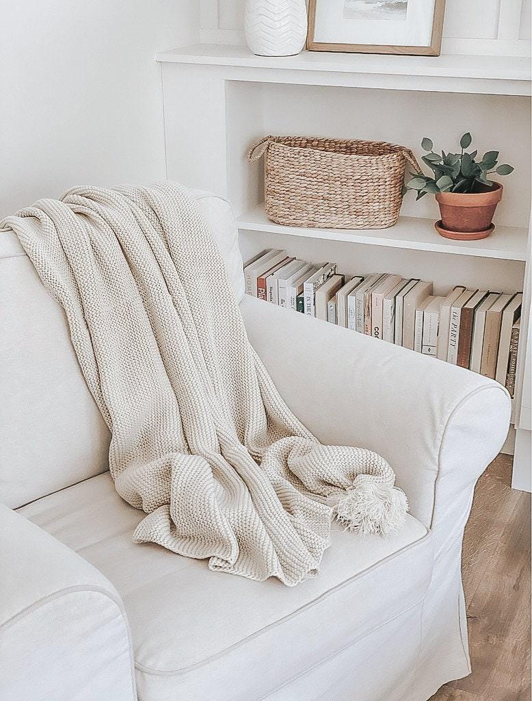 Knit Throw Blanket - Knit Throw Blanket With Tassels