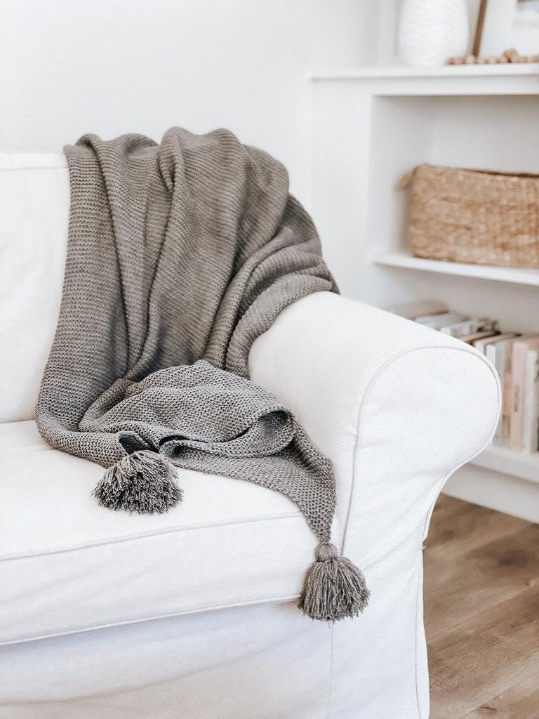 Knit Throw Blanket - Knit Throw Blanket With Tassels