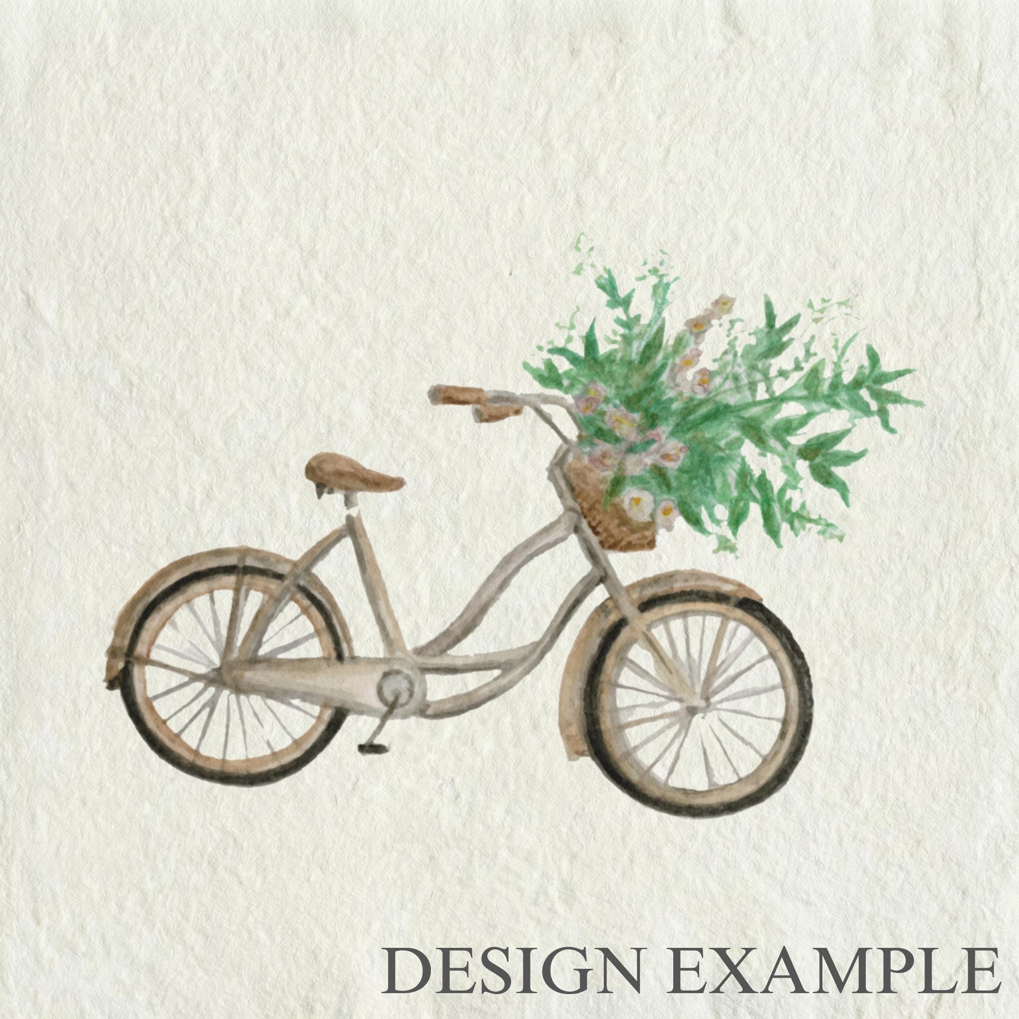 Glass Table Frames & Cards - Floral Bike Watercolor